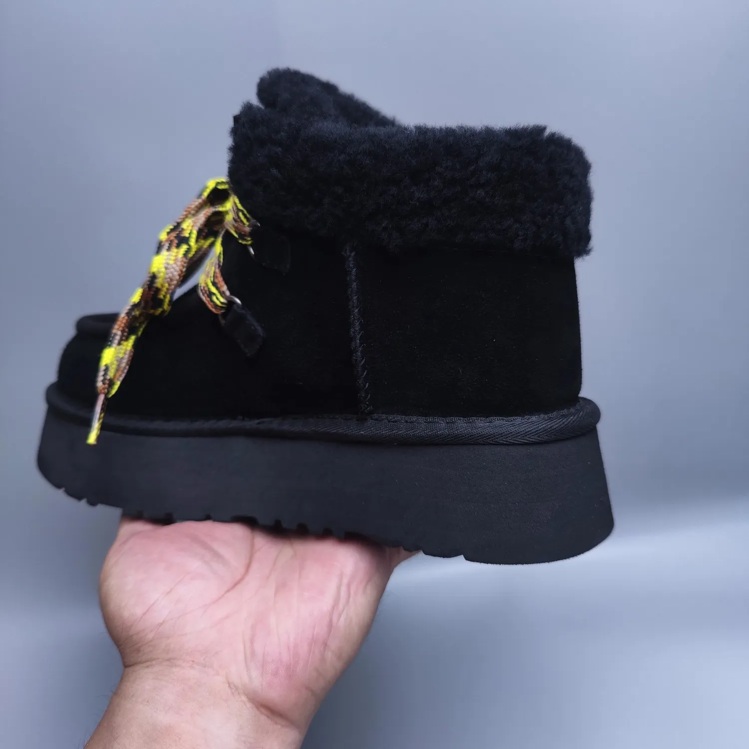 💰560 UGG sheepskin all-in-one snow boots 3954 thick-soled lace-up women's boots Color: Maroon Black Chocolate Brown Gray Size: 35-41